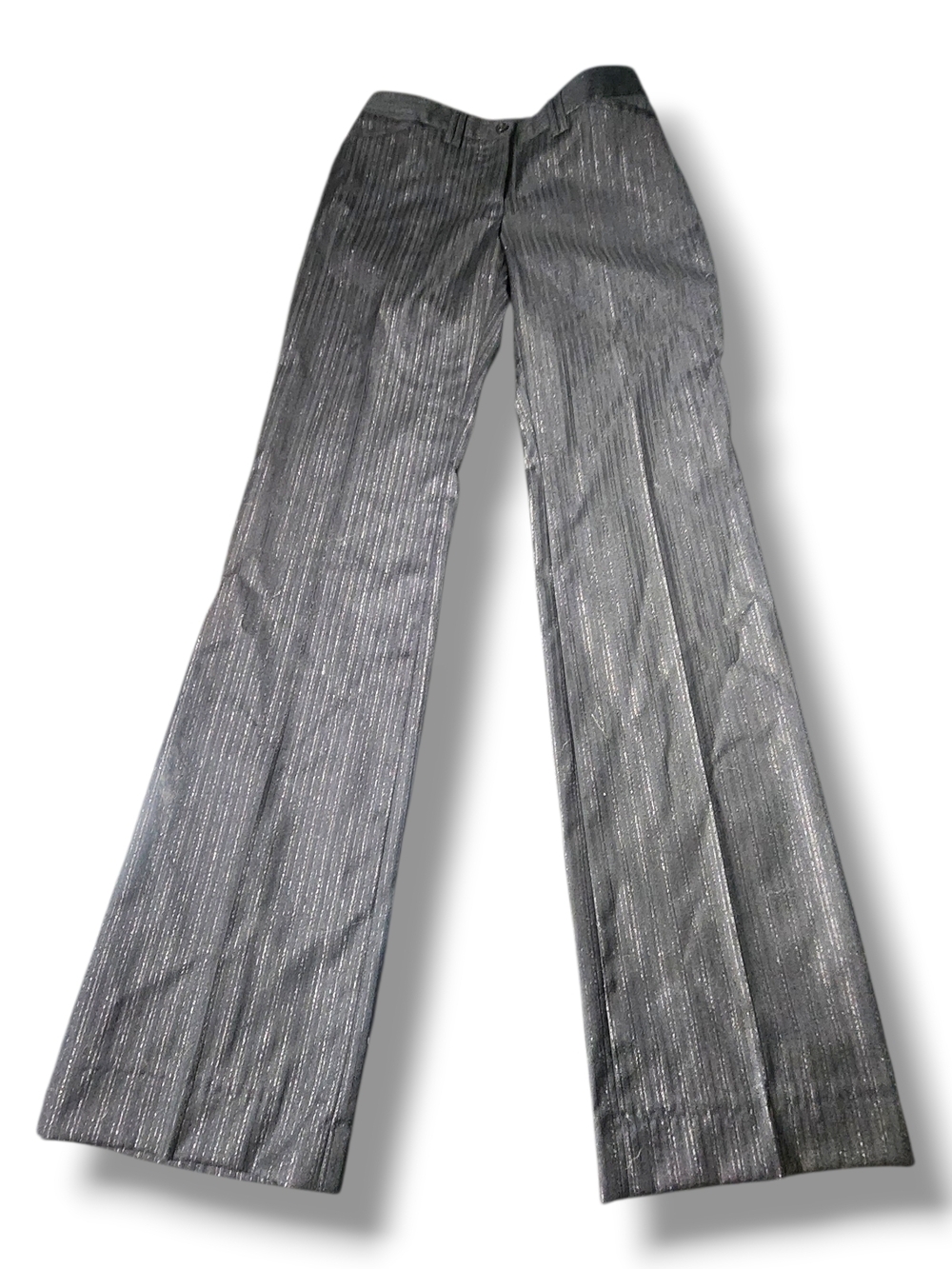 Dolce & Gabbana Dress Pants Metallic Silver Pinstripe Wide Leg Pants Y2K Vintage